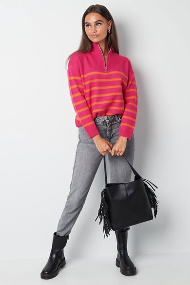 Knitted sweater stripes with zipper - beige black - SM h5 Picture9
